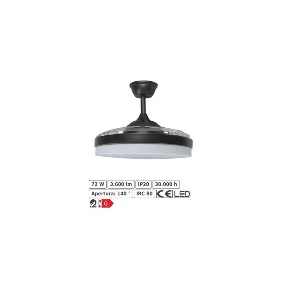 Ventilador tahití techo 1060 mm mando a distancia 6 velocidades motor dc luz led integrada acabado en negro