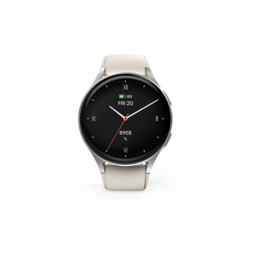 Smartwatch hama 8900, gps, amoled 1.3, srebrna koperta, bezowy pasek silikonowy