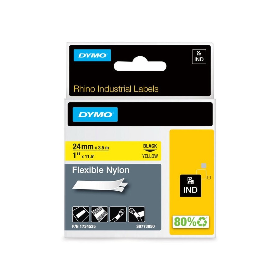 Dymo rhino nylonband 24mm x 3 5m negro y amarillo