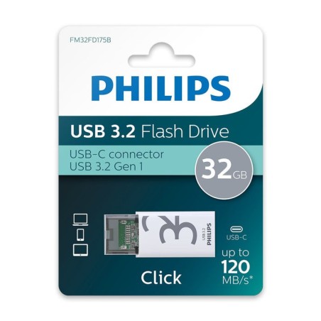 Philips usb 3.2 32gb click series gen 1 usb-c unidad flash usb 128 gb usb tipo a 2.0 plata