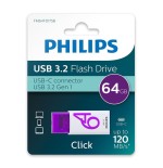Philips usb 3.2 64gb click series gen 1 usb-c unidad flash usb 128 gb usb tipo a 2.0 plata