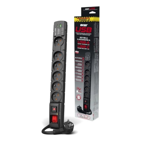 Regleta  acar s6 usb pd 3.0 qc 6 gniazd 1.5m