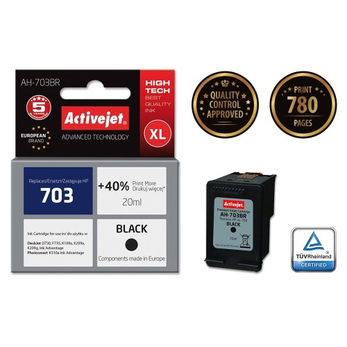 Activejet tinta ah-703br (repuesto hp 703 cd887ae premium 20 ml negro)