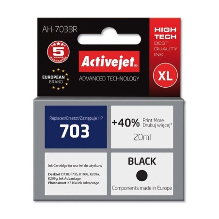 Activejet tinta ah-703br (repuesto hp 703 cd887ae premium 20 ml negro)