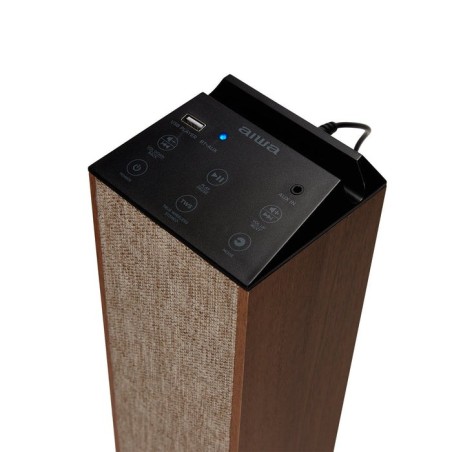 Altavoz torre aiwa tsbt-270 madera bluetooth 5.0 tws salida 50w rms puerto usb y jack 3.5mm