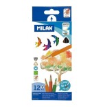Milan pack de 12 lapices triangulares de colores acuarelables + pincel - mina 2.9mm - trazo uniforme - resistente a la