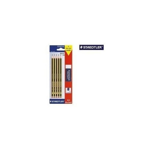 Staedtler noris 120 pack de 5 lapices de grafito hexagonales 2hb + 1 goma de borrar mars plastic - madera de bosques