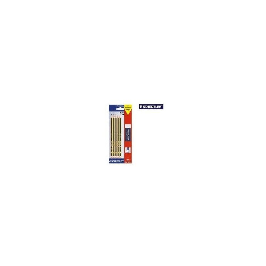 Staedtler noris 120 pack de 5 lapices de grafito hexagonales 2hb + 1 goma de borrar mars plastic - madera de bosques