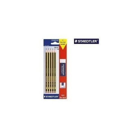 Staedtler noris 120 pack de 5 lapices de grafito hexagonales 2hb + 1 goma de borrar mars plastic - madera de bosques