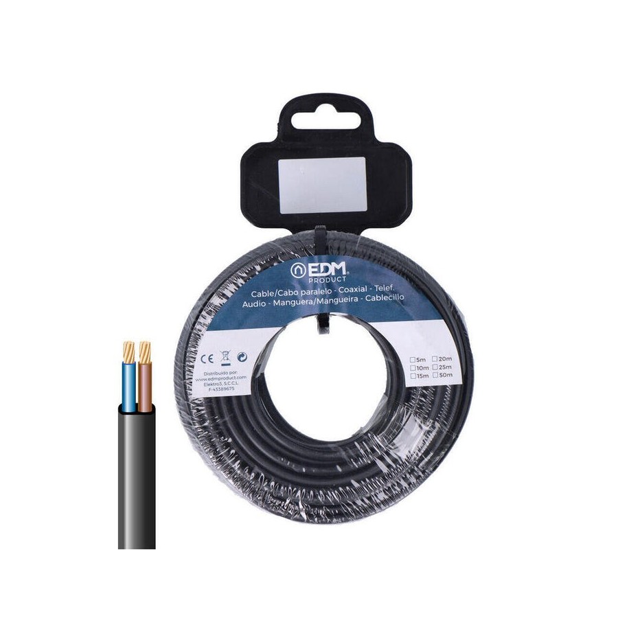 Carrete manguera plana negra 2x1mm 25m (audio)