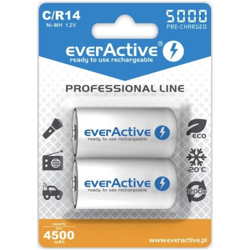 Pilas recargables everactive ni-mh r14 c 5000 mah línea profesional