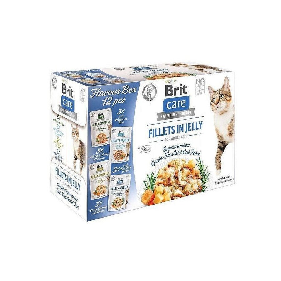 Comida húmeda para gatos brit care fillets in jelly flavour box 12 x 85g