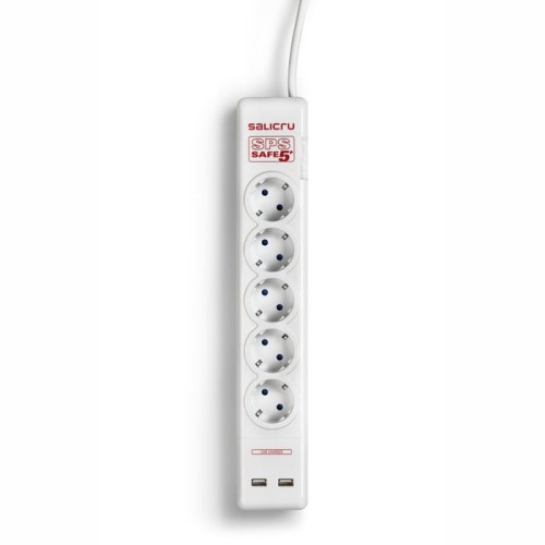 Regleta con interruptor salicru safe 5+ 5 tomas de corriente 2 usb cable 1.5m blanca