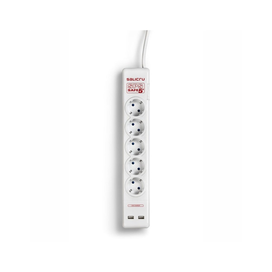 Regleta con interruptor salicru safe 5+ 5 tomas de corriente 2 usb cable 1.5m blanca