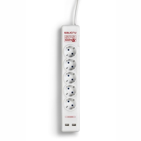 Regleta con interruptor salicru safe 5+ 5 tomas de corriente 2 usb cable 1.5m blanca