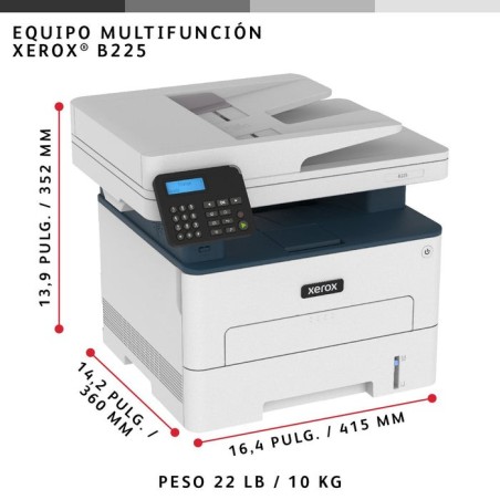 Impresora multifunción  xerox b225 gris/azul, usb, lan, wlan, escanear, copiar b225v_dni