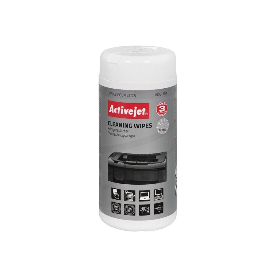 Toallitas activejet aoc-301  de limpieza para equipos de oficina - 100 unidades
