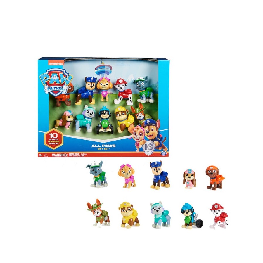 Spin master paw patrol - set de regalo action pack pups, figura de juguete 10 figuras de perros 6065255