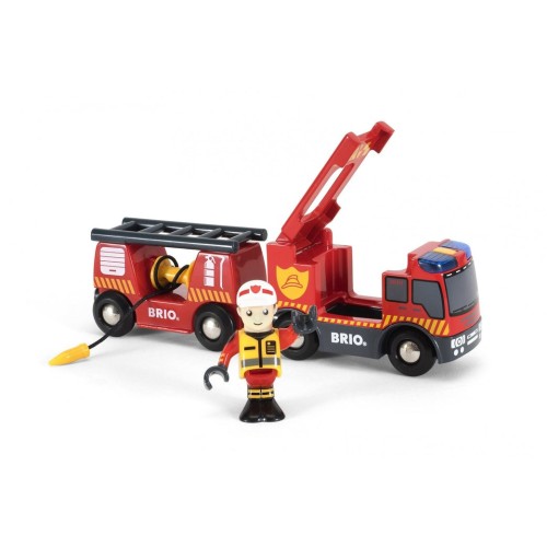 Brio world vehículo de bomberos con escalera, vehículo de juguete rojo/amarillo, con luz y sonido 33811