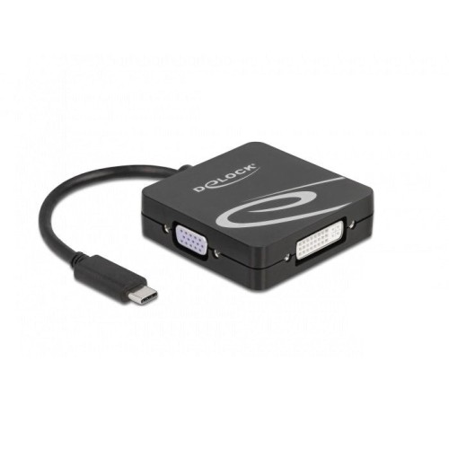 Adaptador usb delock , conector usb-c  toma vga + hdmi + dvi + displayport (negro, 10cm)