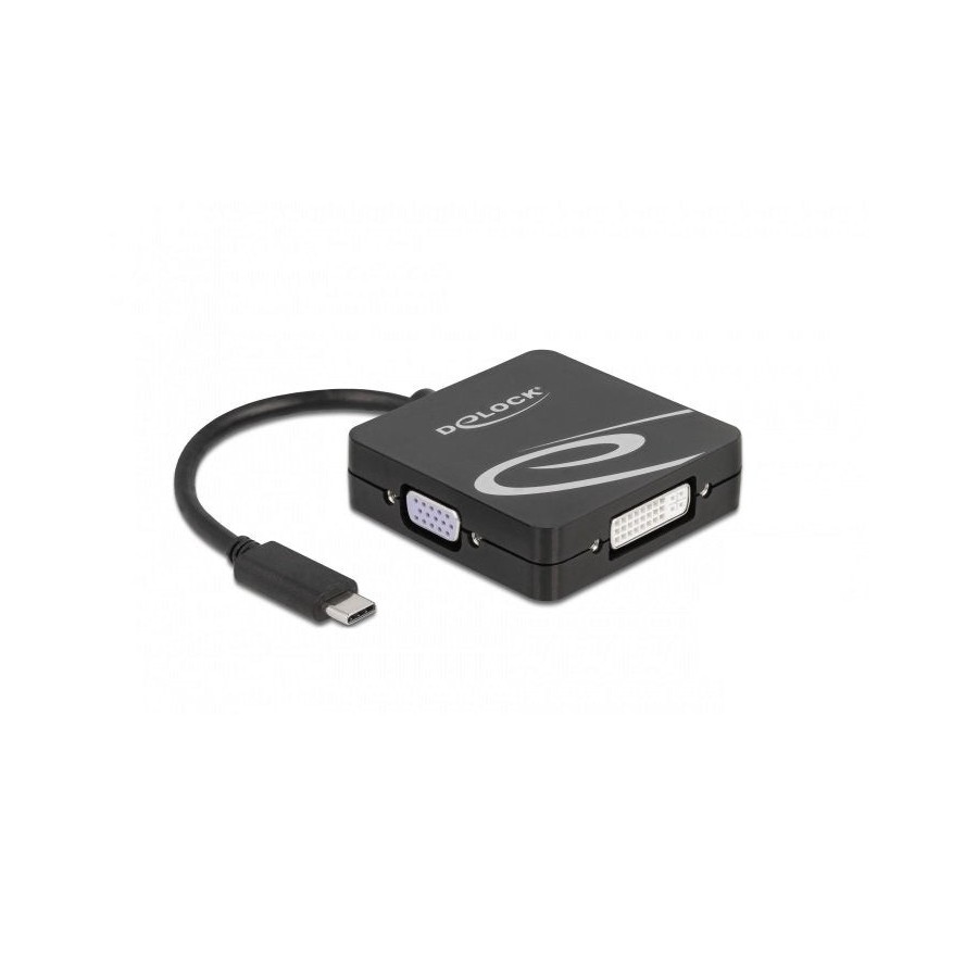 Adaptador usb delock , conector usb-c  toma vga + hdmi + dvi + displayport (negro, 10cm)
