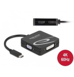 Adaptador usb delock , conector usb-c  toma vga + hdmi + dvi + displayport (negro, 10cm)