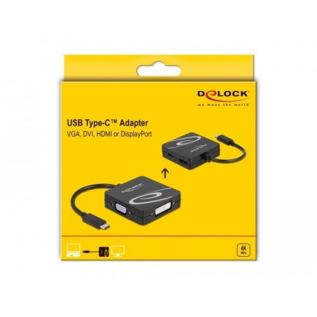 Adaptador usb delock , conector usb-c  toma vga + hdmi + dvi + displayport (negro, 10cm)