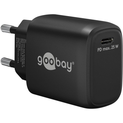 Cargador  25w usb 1 puert. usb-c negro gan fc pd salida lateral goobay
