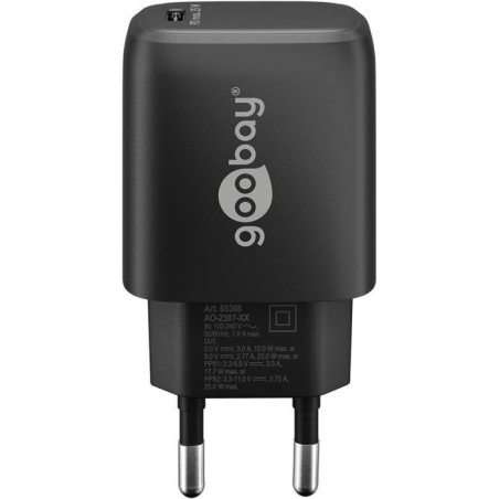 Cargador  25w usb 1 puert. usb-c negro gan fc pd salida lateral goobay