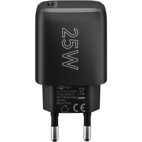 Cargador  25w usb 1 puert. usb-c negro gan fc pd salida lateral goobay