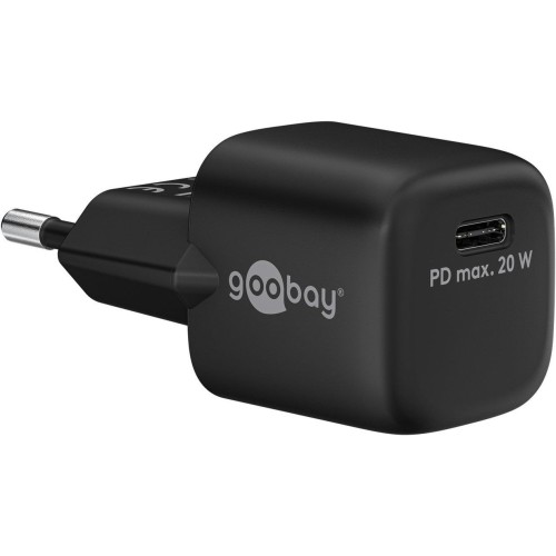 Cargador  20w usb 1 puert. usb-c negro gan pd salida lateral tamaño nano goobay