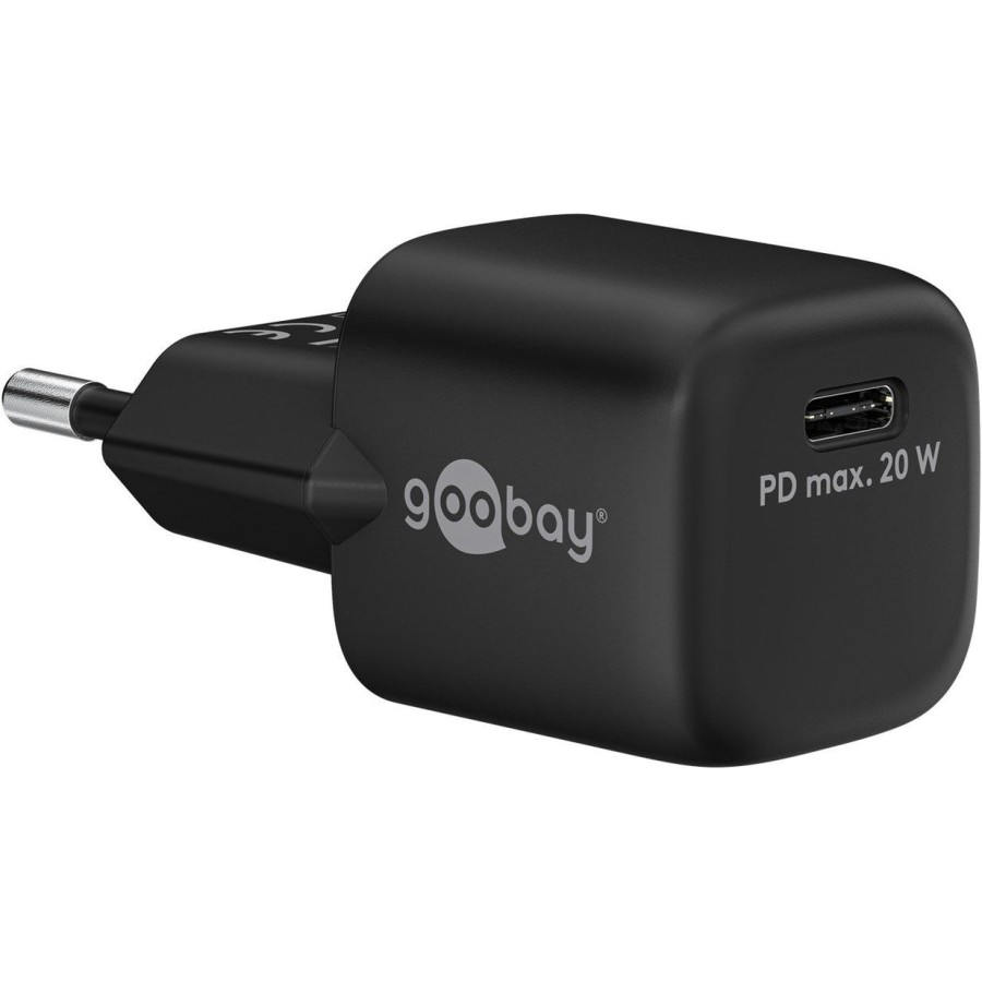 Cargador  20w usb 1 puert. usb-c negro gan pd salida lateral tamaño nano goobay