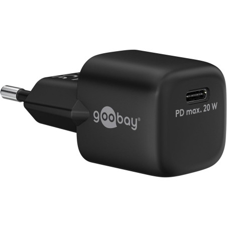 Cargador  20w usb 1 puert. usb-c negro gan pd salida lateral tamaño nano goobay