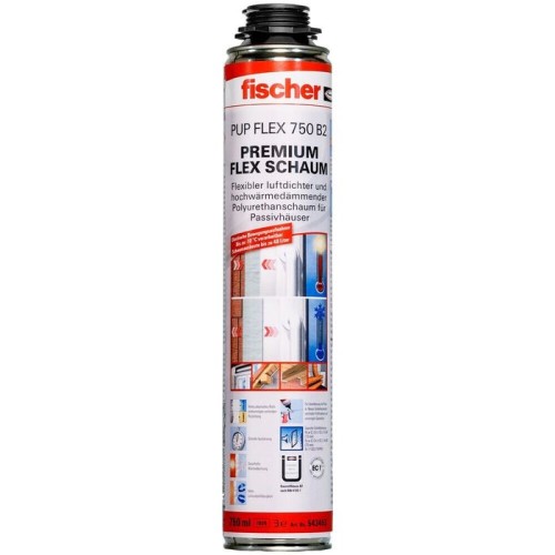 Fischer pistol foam premium flex foam pup flex 750 b2, sellador crema/blanco, 750ml 543453