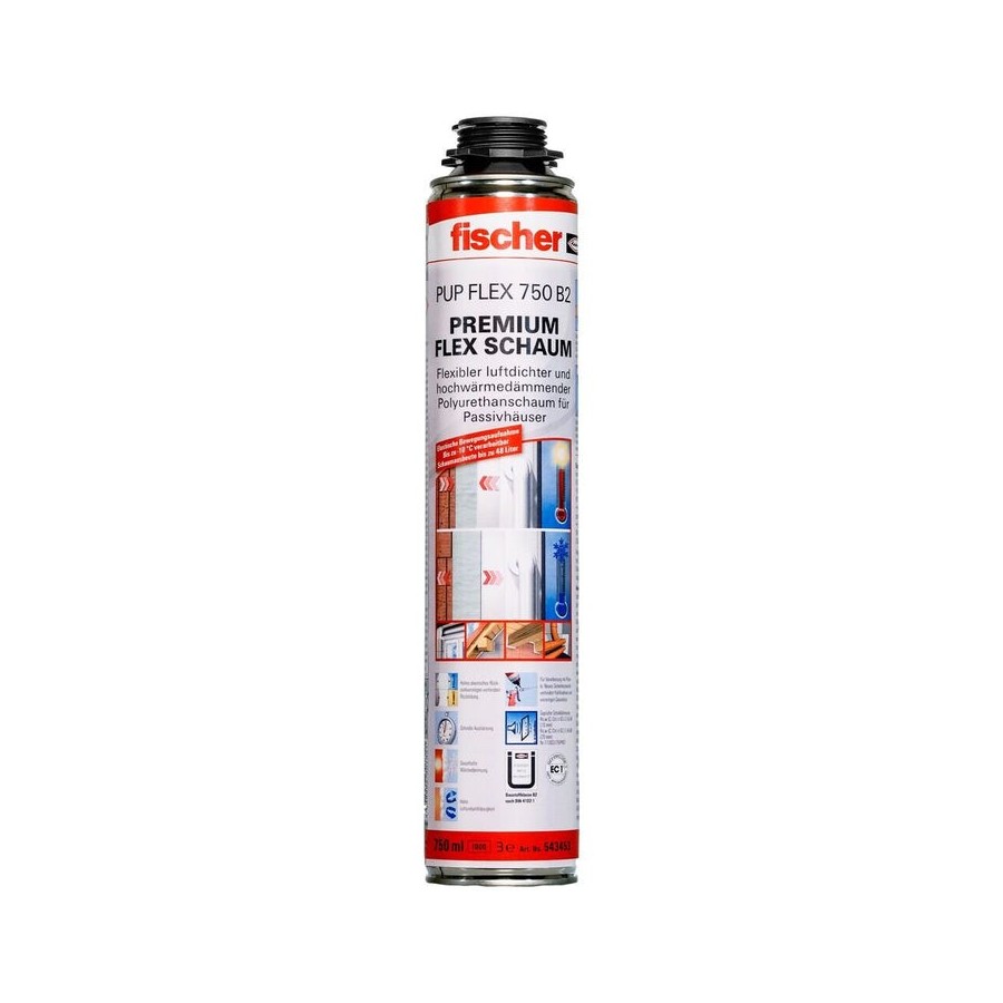 Fischer pistol foam premium flex foam pup flex 750 b2, sellador crema/blanco, 750ml 543453