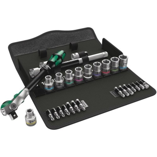 Wera 8100 sc 6 juego de carraca zyklop, kit de herramientas negro/verde, speed cuadradillo de 1/2", métrico