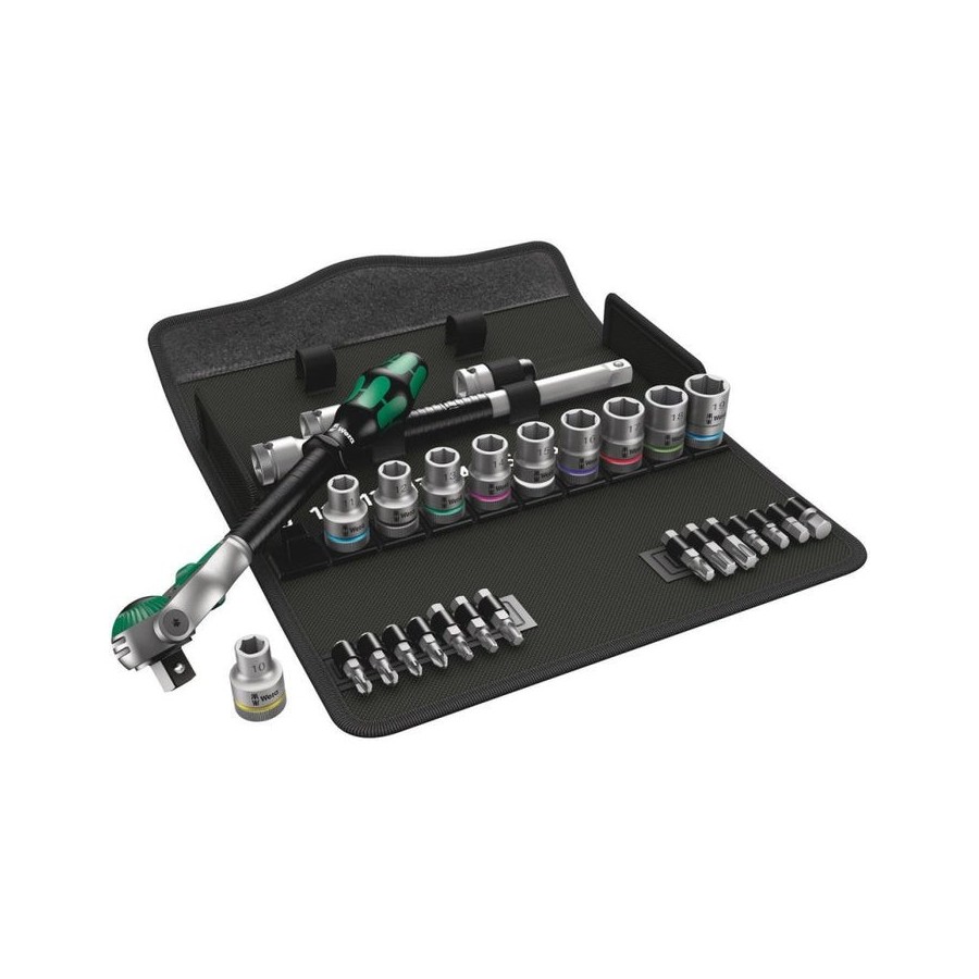 Wera 8100 sc 6 juego de carraca zyklop, kit de herramientas negro/verde, speed cuadradillo de 1/2", métrico