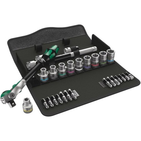 Wera 8100 sc 6 juego de carraca zyklop, kit de herramientas negro/verde, speed cuadradillo de 1/2", métrico