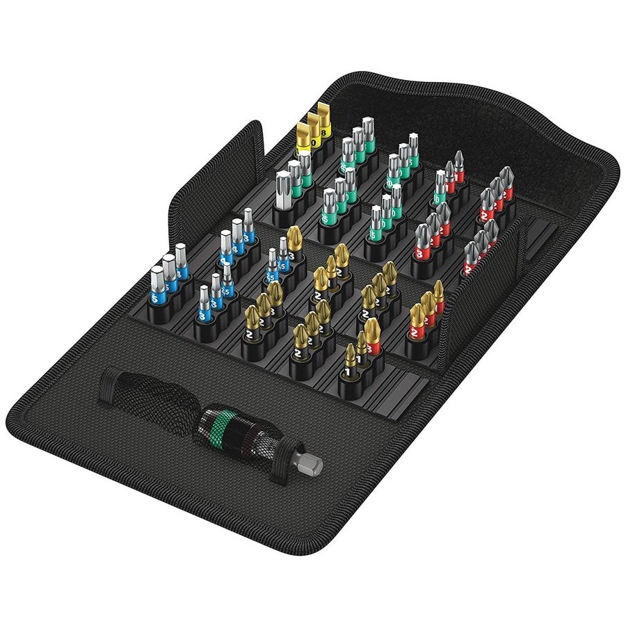 Juego de puntas wera bit-safe 61 bitorsion 1 con soporte para puntas, 1/4", en caja textil 5057441001