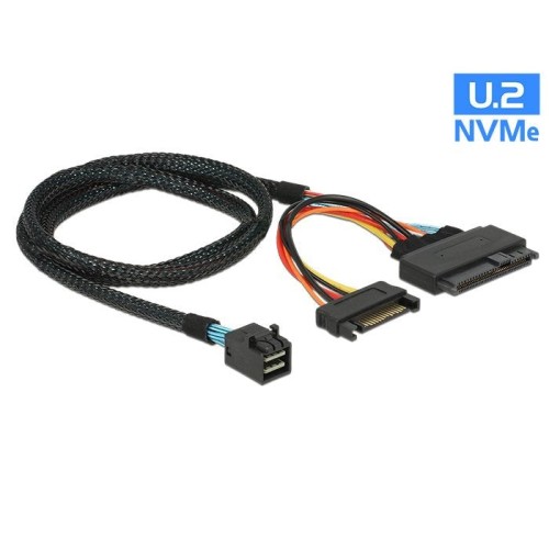 Delock 84821 cable sff-8643 macho  u.2 sff-8639 hembra + alimentación de sata 75 cm