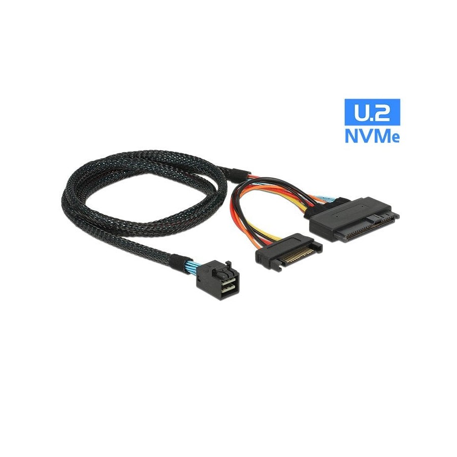 Delock 84821 cable sff-8643 macho  u.2 sff-8639 hembra + alimentación de sata 75 cm