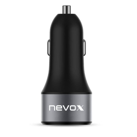 Adaptador nevox usb pd type c + qc 3.0 de carga para coche, cargador negro 4250686406795