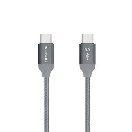 Cable nevox usb 2.0, conector usb-c  conector usb-c gris, 2 metros, pd, carga con hasta 100 vatios 4250686406542