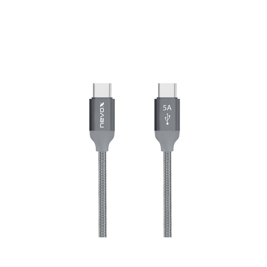 Cable nevox usb 2.0, conector usb-c  conector usb-c gris, 2 metros, pd, carga con hasta 100 vatios 4250686406542