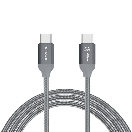 Cable nevox usb 2.0, conector usb-c  conector usb-c gris, 2 metros, pd, carga con hasta 100 vatios 4250686406542