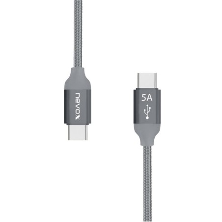 Cable nevox usb 2.0, conector usb-c  conector usb-c gris, 2 metros, pd, carga con hasta 100 vatios 4250686406542