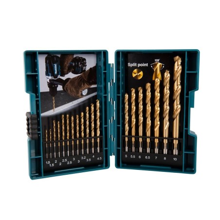 Juego de brocas para metal makita hss-tin, 19 piezas, juego de brocas b-67795
