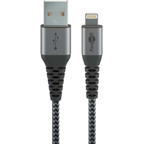 Goobay cable adaptador usb 2.0, conector usb-a  conector lightning gris/plateado, 2 metros, con funda, conector metálico 49269