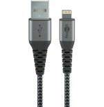 Goobay cable adaptador usb 2.0, conector usb-a  conector lightning gris/plateado, 2 metros, con funda, conector metálico 49269