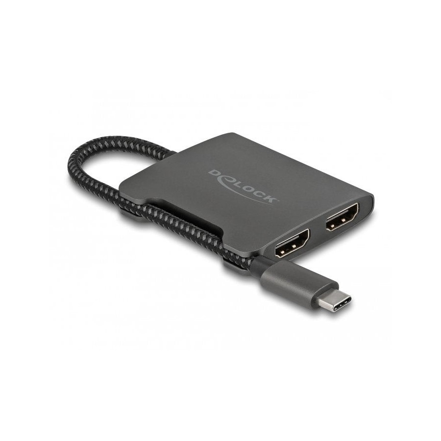 Adaptador usb delock, enchufe usb-c  2x toma hdmi negro, 15 cm, divisor de vídeo, mst 4k 60 hz 87778